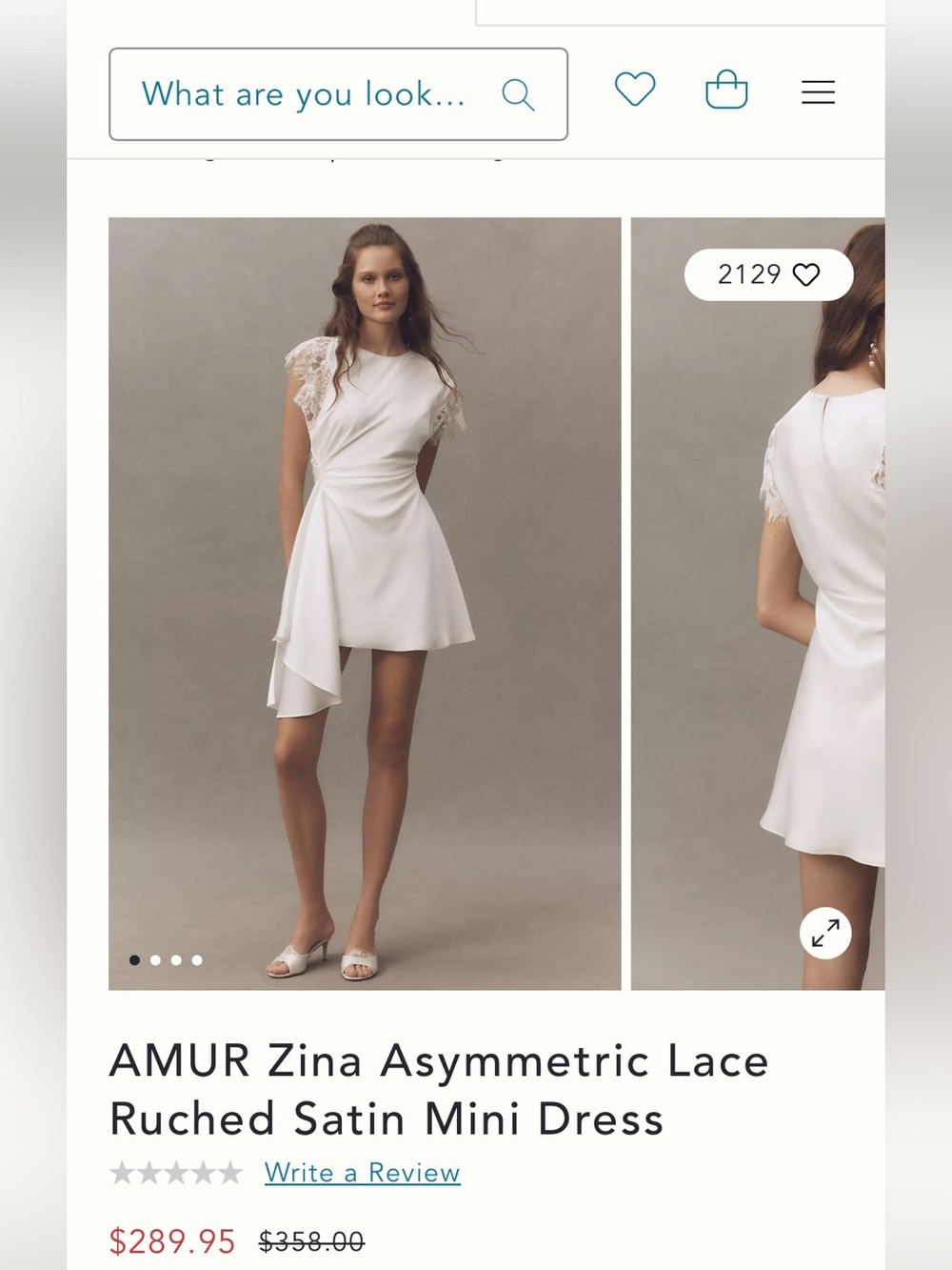 AMUR Zina Asymmetric Lace Ruched Satin Mini Dress